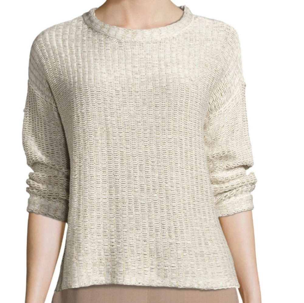 Eileen Fisher 3/4 Sleeve Textured Tape Box Top